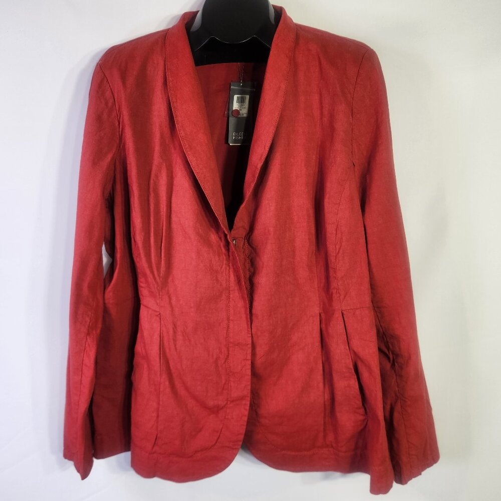 Eileen Fisher Linen & Viscose Hi Collar Zippered Short Jacket Blazer – Size 2X